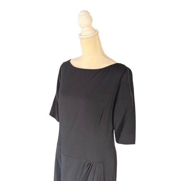 vintage Carolina Herrera navy dark blue wool dress size L 12 40" chest sheath - Picture 5 of 10